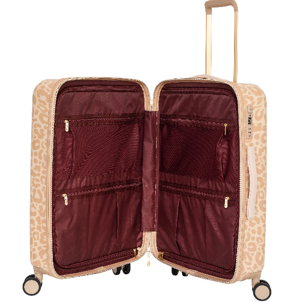 beige panterprint koffer 95 liter binnenkant