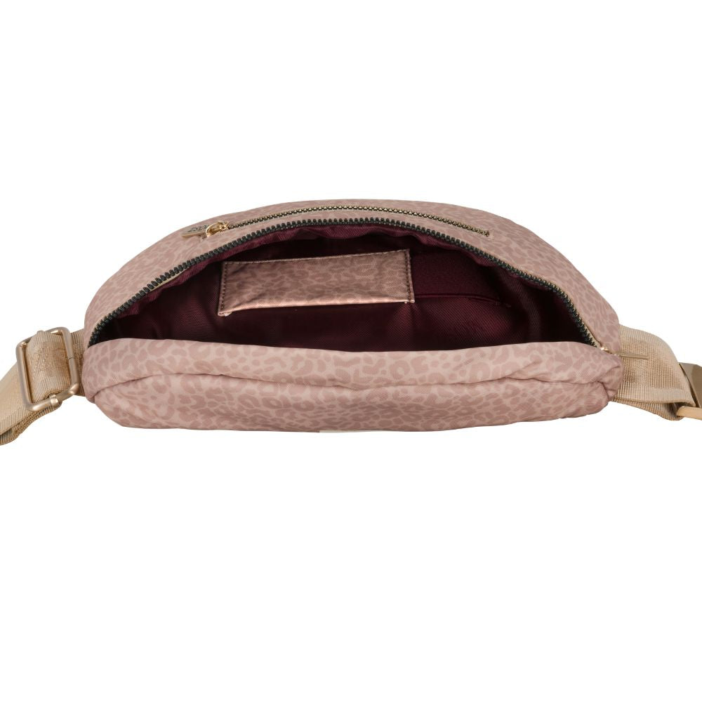Crossbody Heuptas dames - beige panterprint binnenzijde