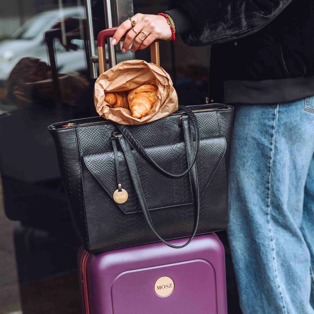 Laptoptas dames zwart slangenprint op koffer