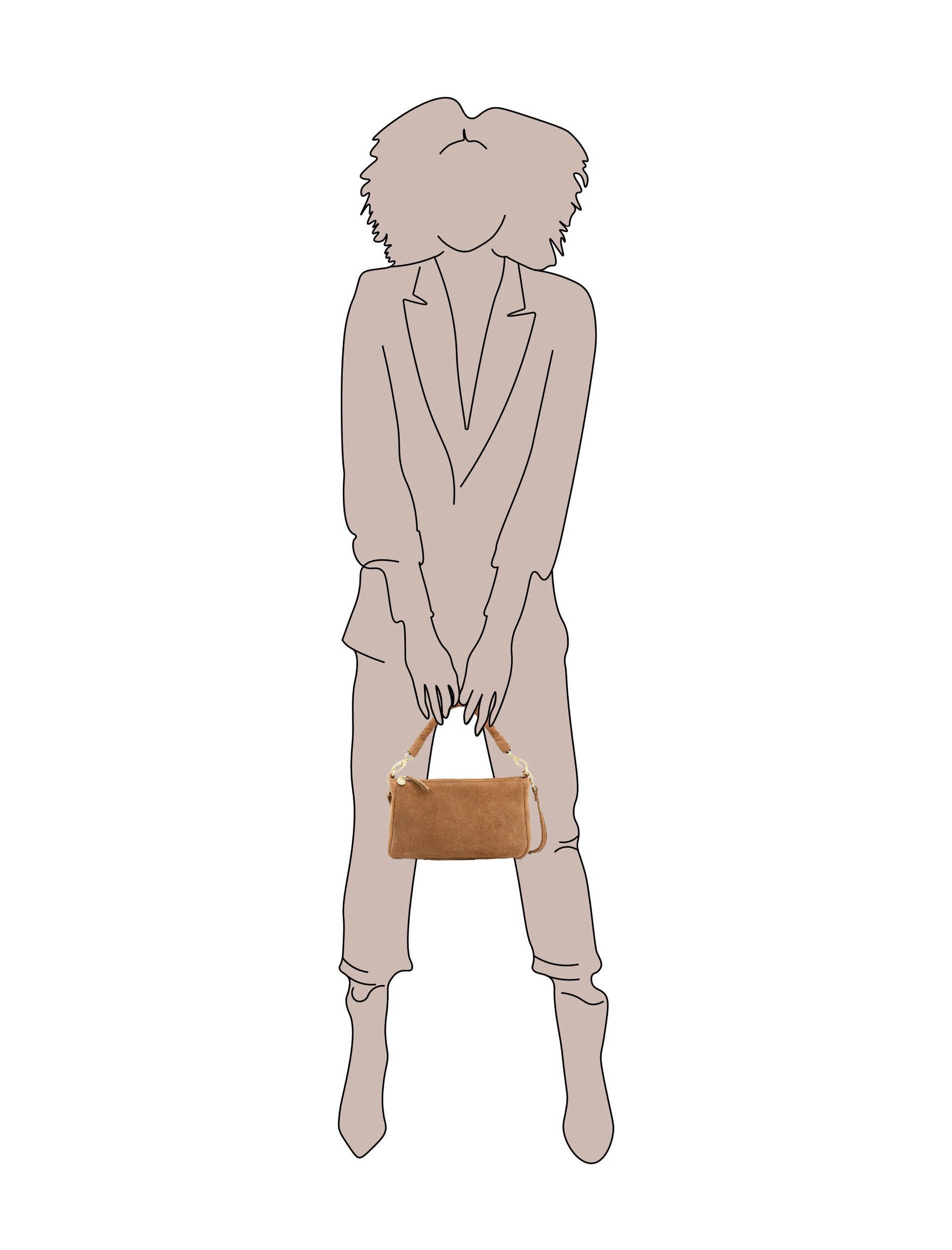 Schoudertas cognac op model