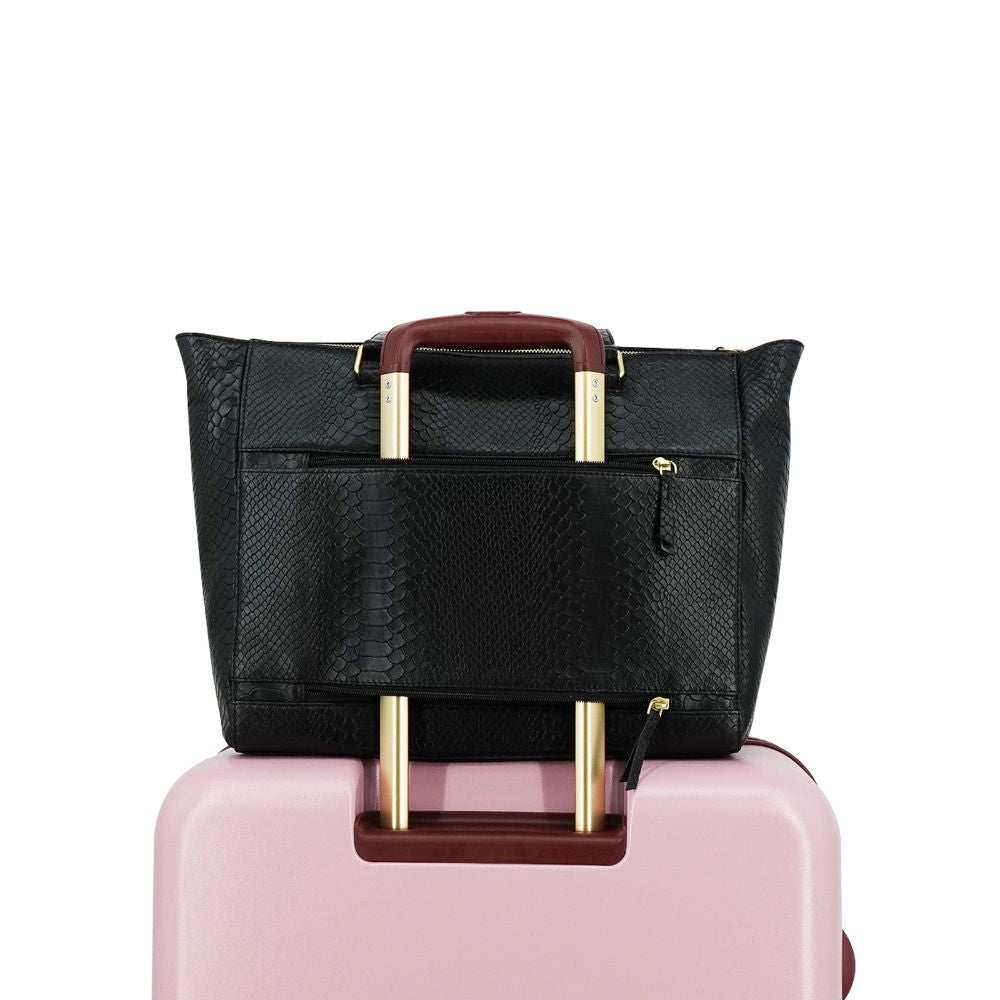 Laptoptas dames zwart slangenprint achterzijde