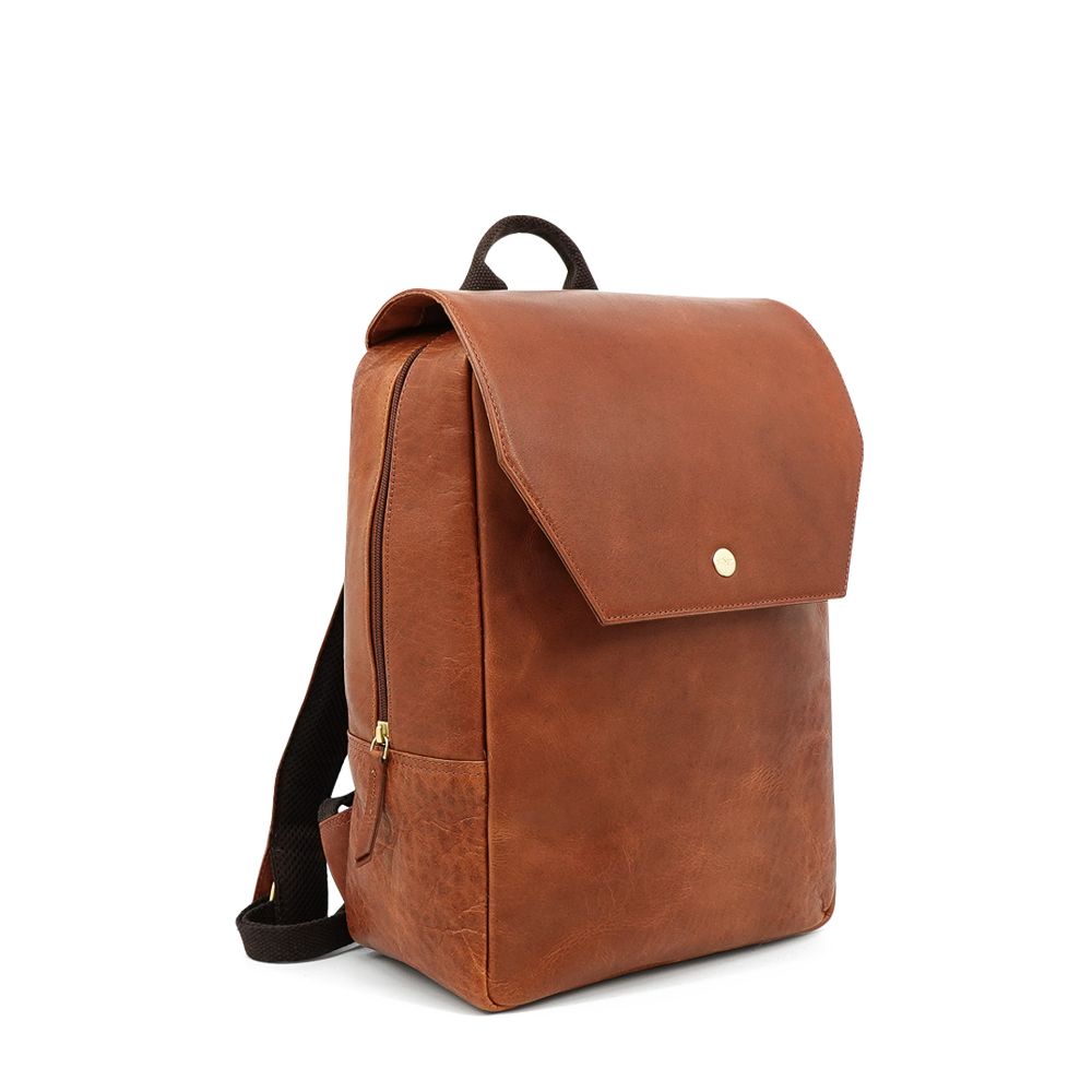 leren laptop rugzak 15 inch cognac zijkant
