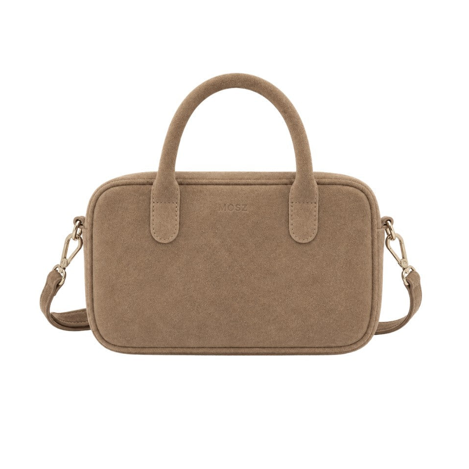 Suede handtas dames taupe MŌSZ Jenny voorzijde