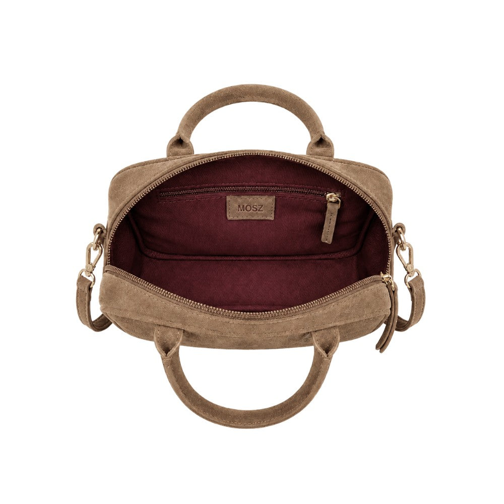 Suede handtas dames taupe MŌSZ Jenny binnenzijde