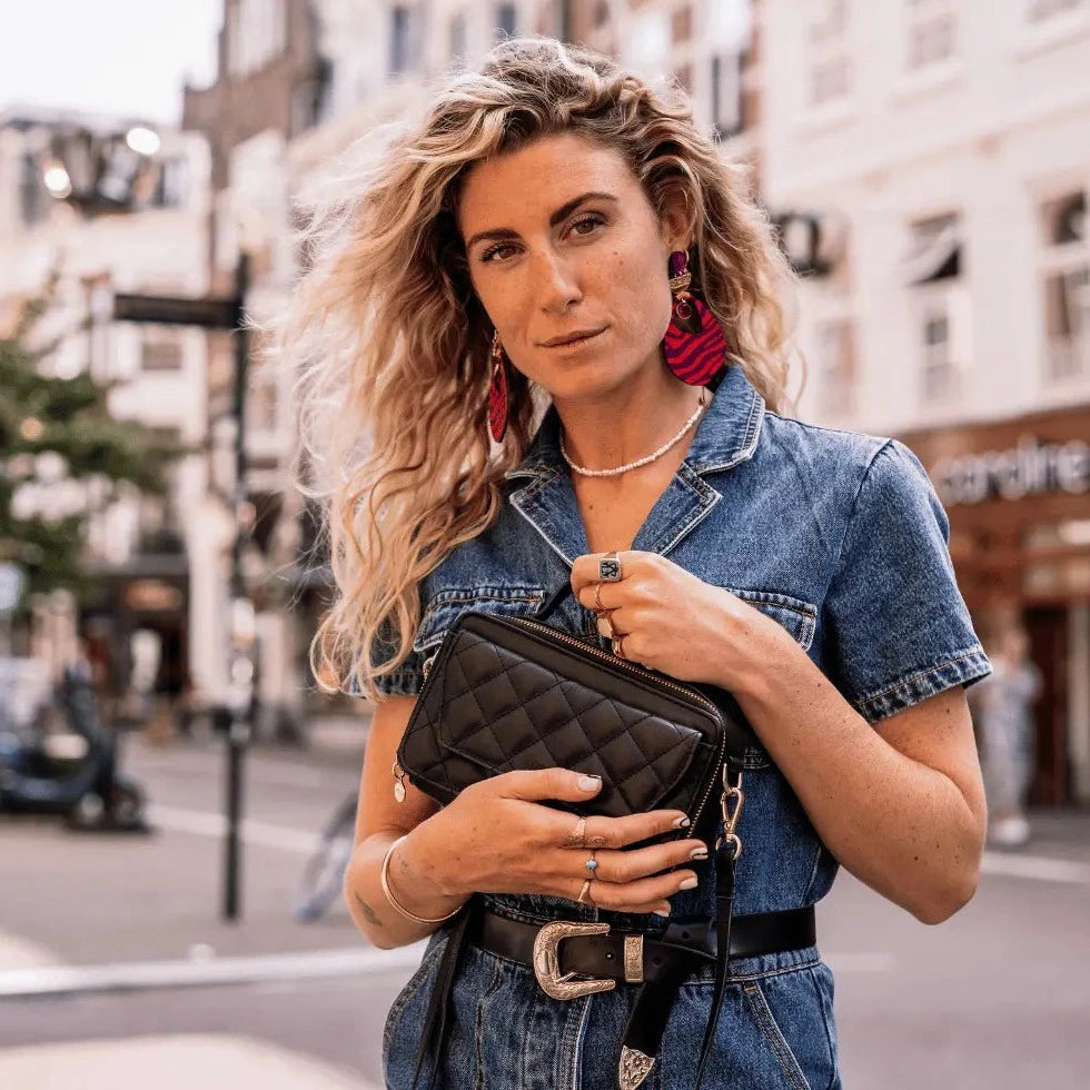 Dames leren handtas zwart quilted MŌSZ Naomi