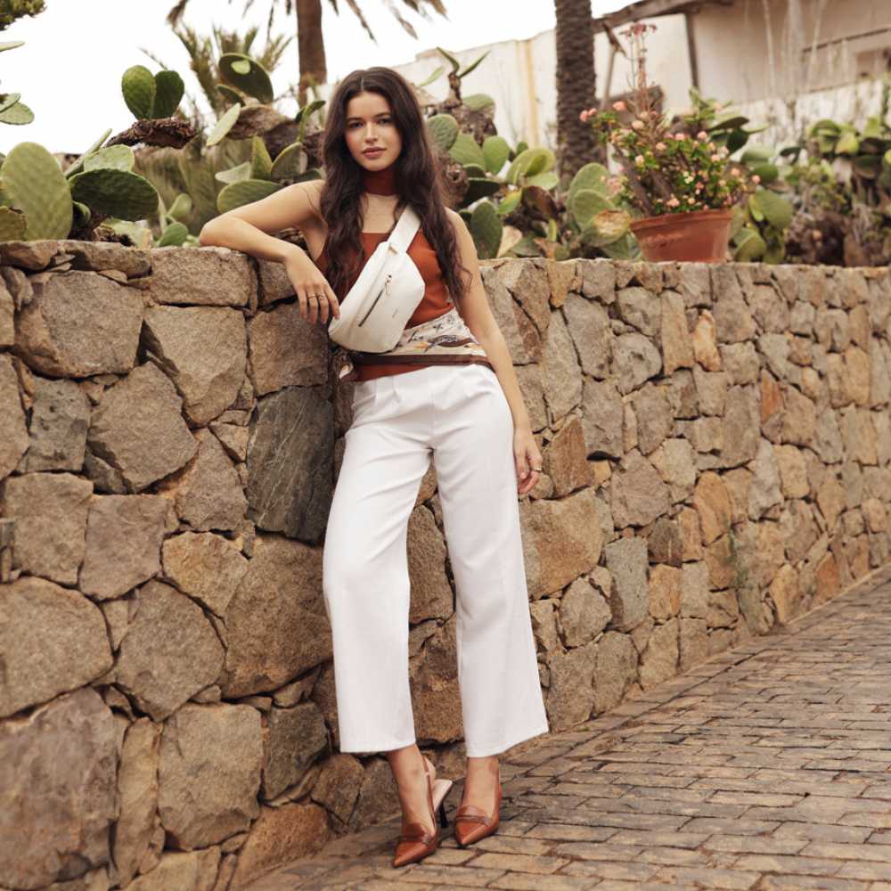 Damen-Nylon-Umhängetasche für den Bauch - Creme - MŌSZ Jessy