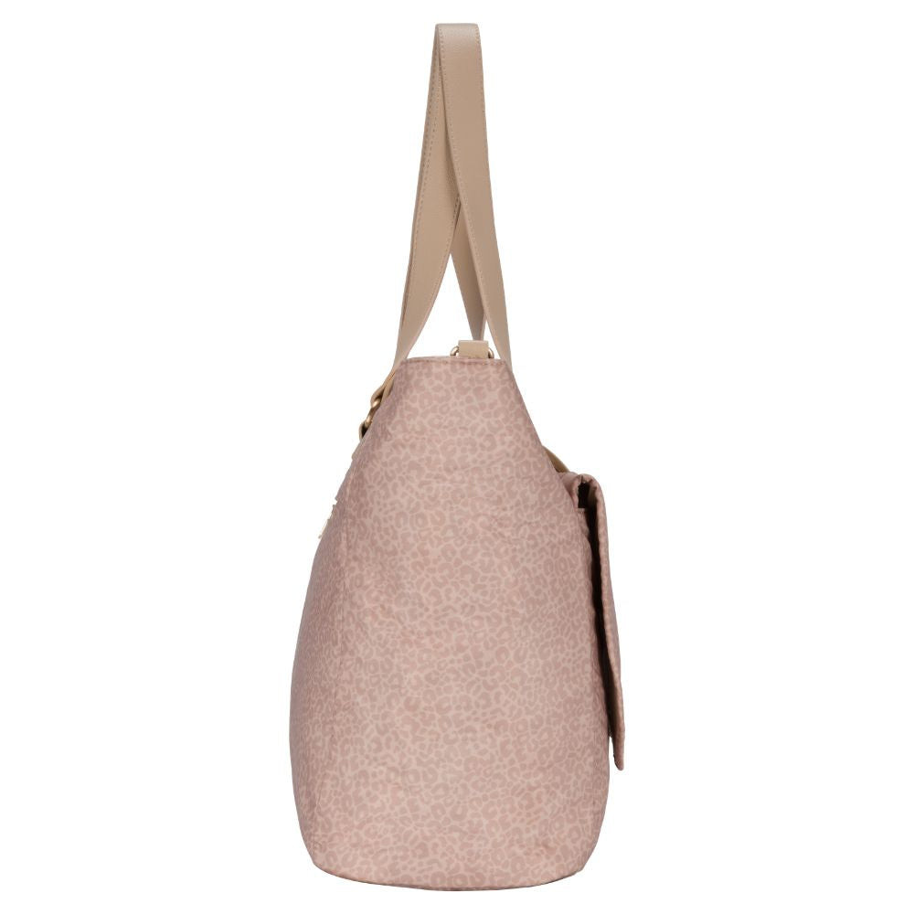 Beige luiertas met verschoonmatje panterprint zijkant