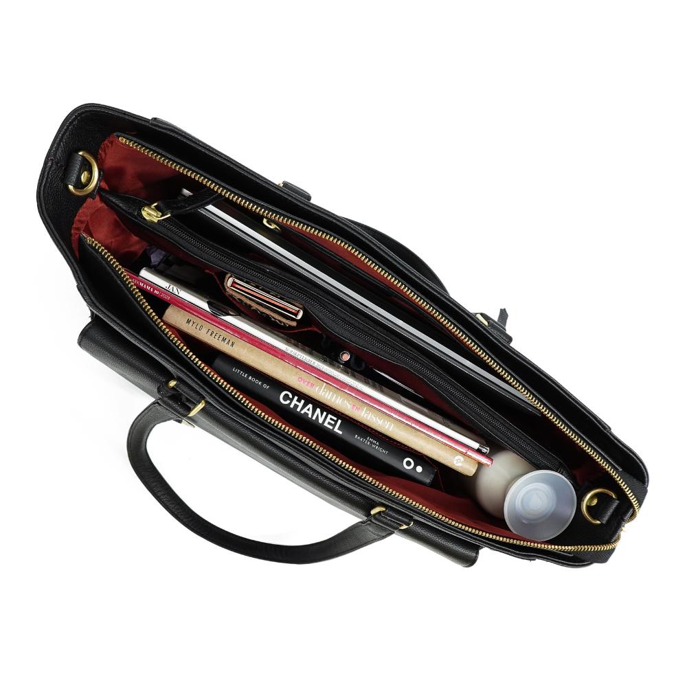 dames laptoptas leer zwart binnenzijde