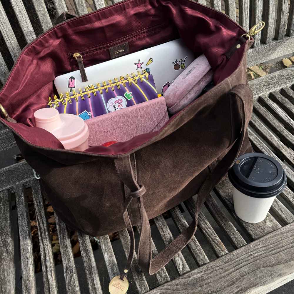 Suede shopper dames donker bruin open