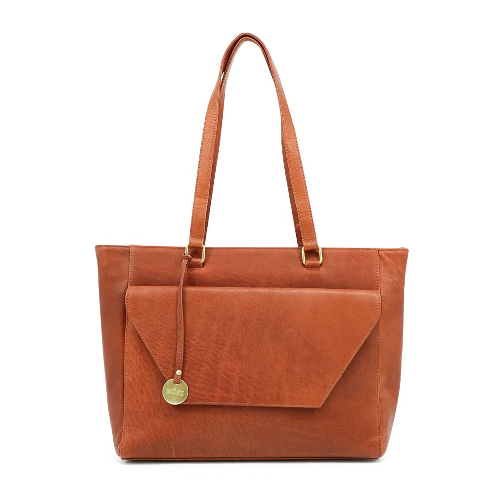 dames laptoptas leer 15,6 inch cognac voorzijde