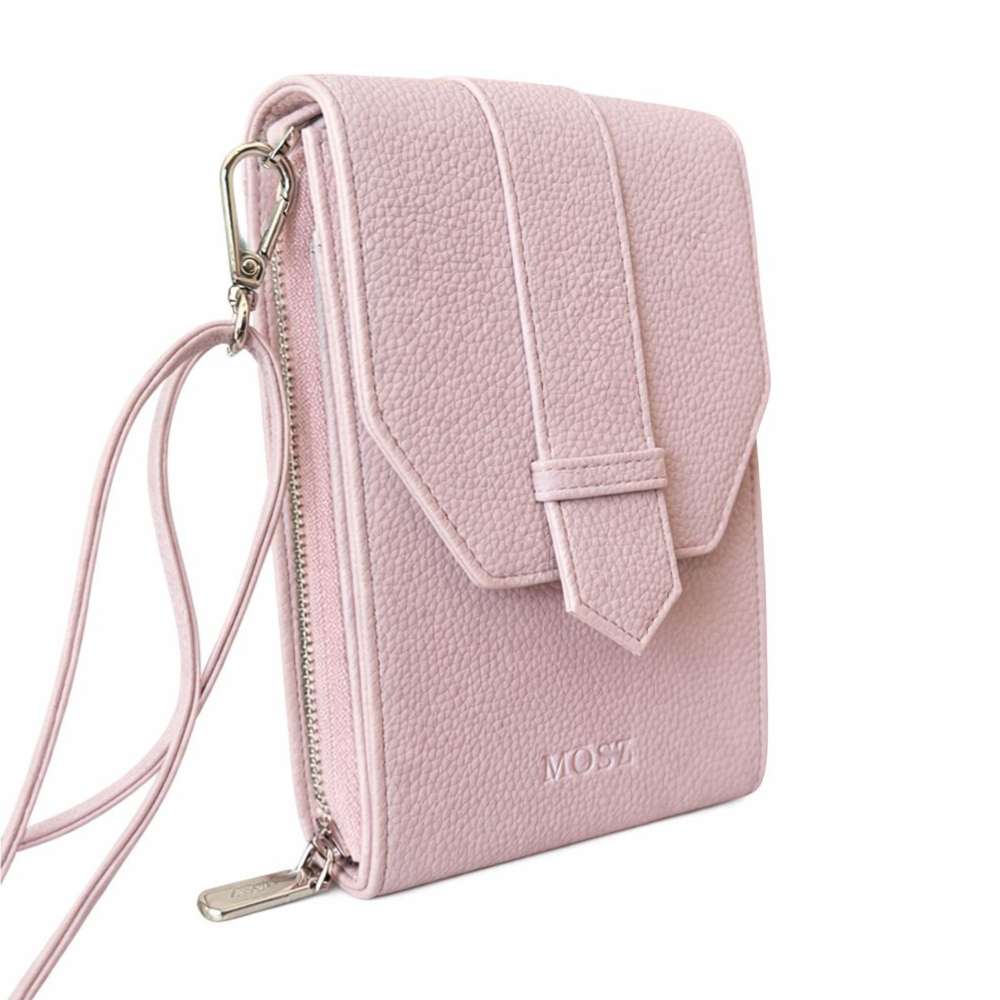 Zachtroze portemonnee telefoontasje dames zijkant