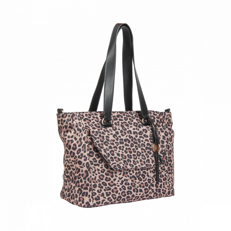 Laptoptas shopper dames 15.6 inch panterprint zijkant
