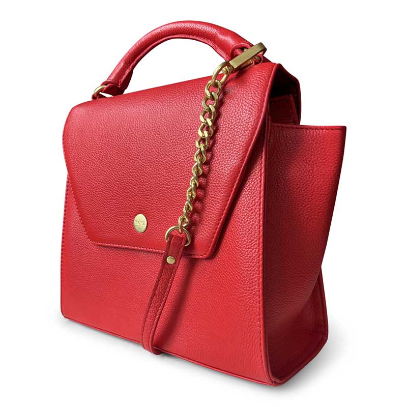 Leren dames handtas rood zijkant