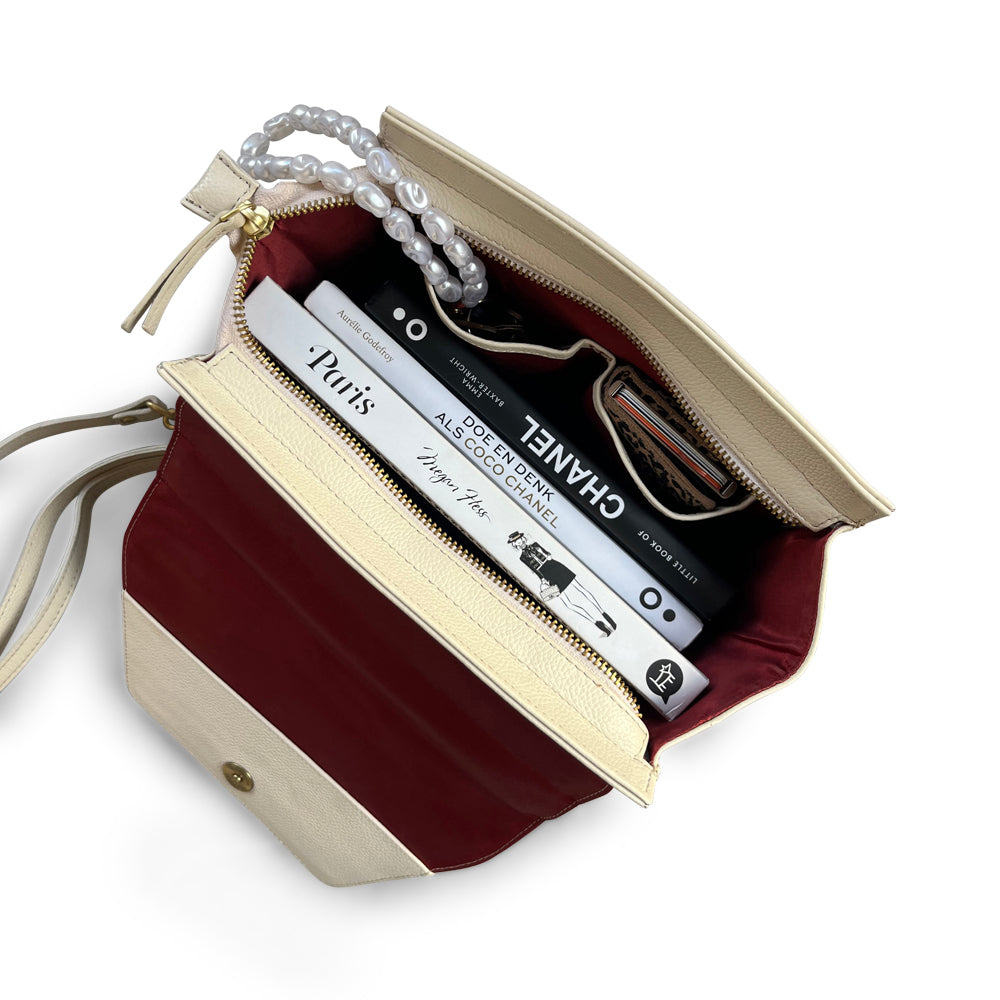 Leren dames handtas wit binnenzijde