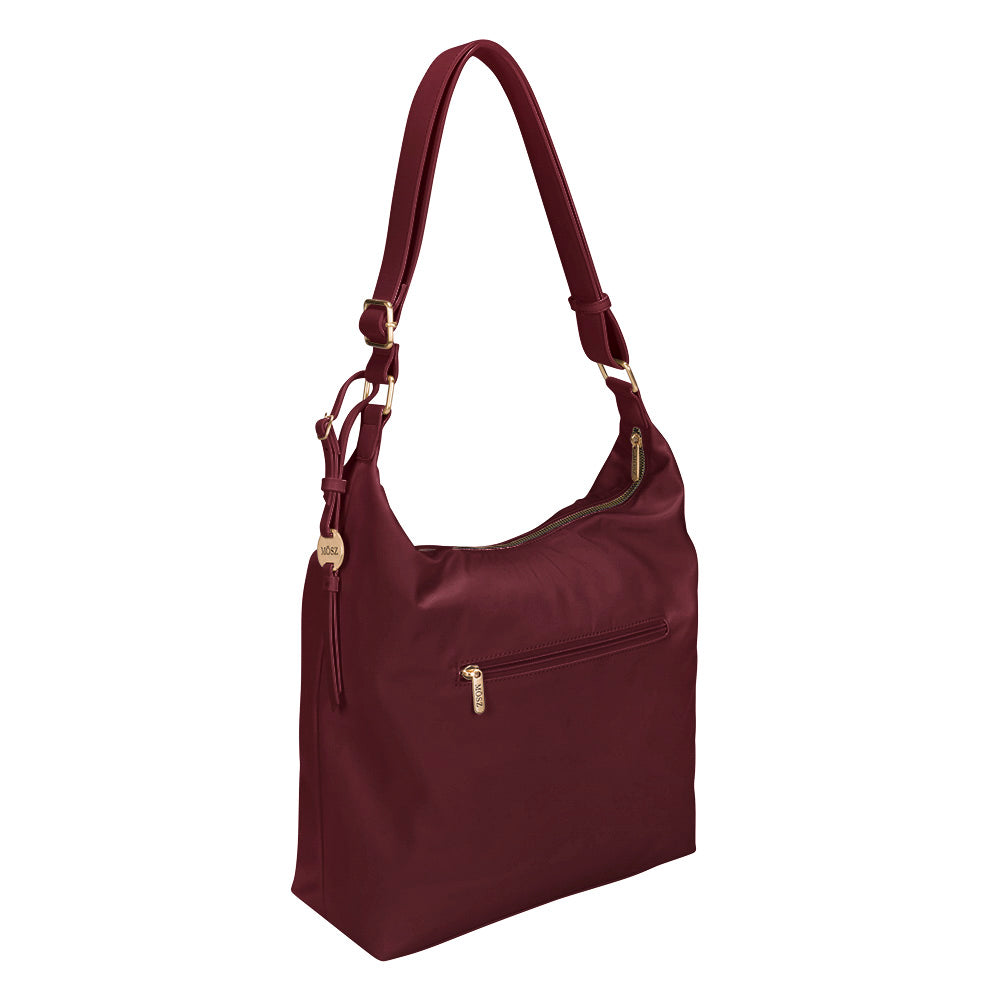 Damen-Hobo-Schultertasche aus Nylon – aubergine – MŌSZ Kelly