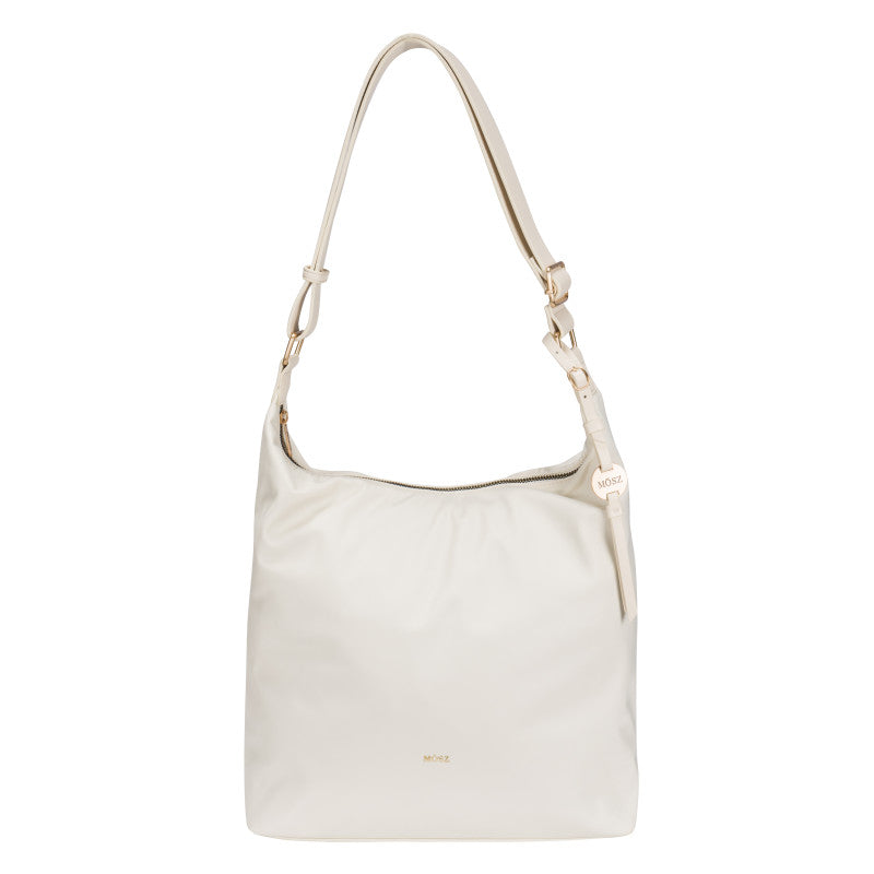 Damen-Hobo-Schultertasche aus Nylon – cremefarben – MŌSZ Kelly