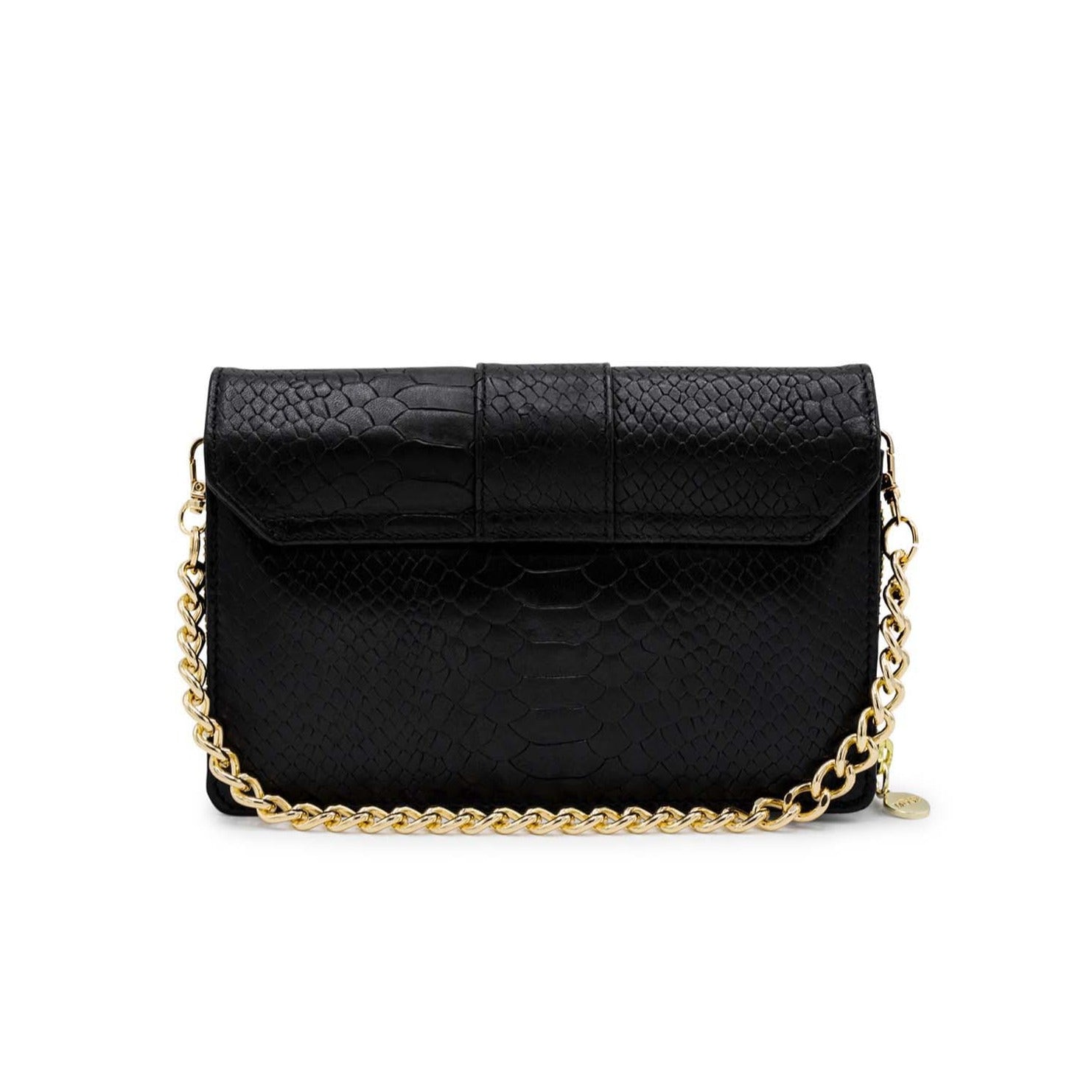 dames schoudertassen leer zwart slangenprint achterzijde