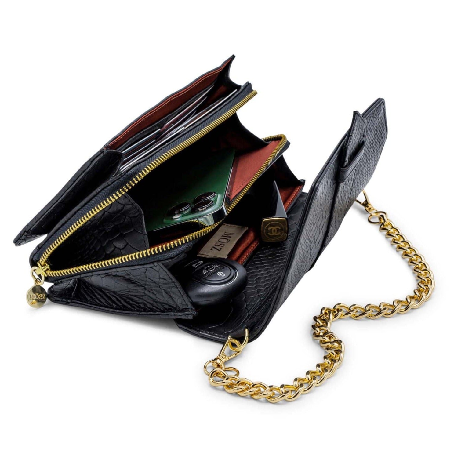 dames schoudertassen leer zwart slangenprint binnenzijde