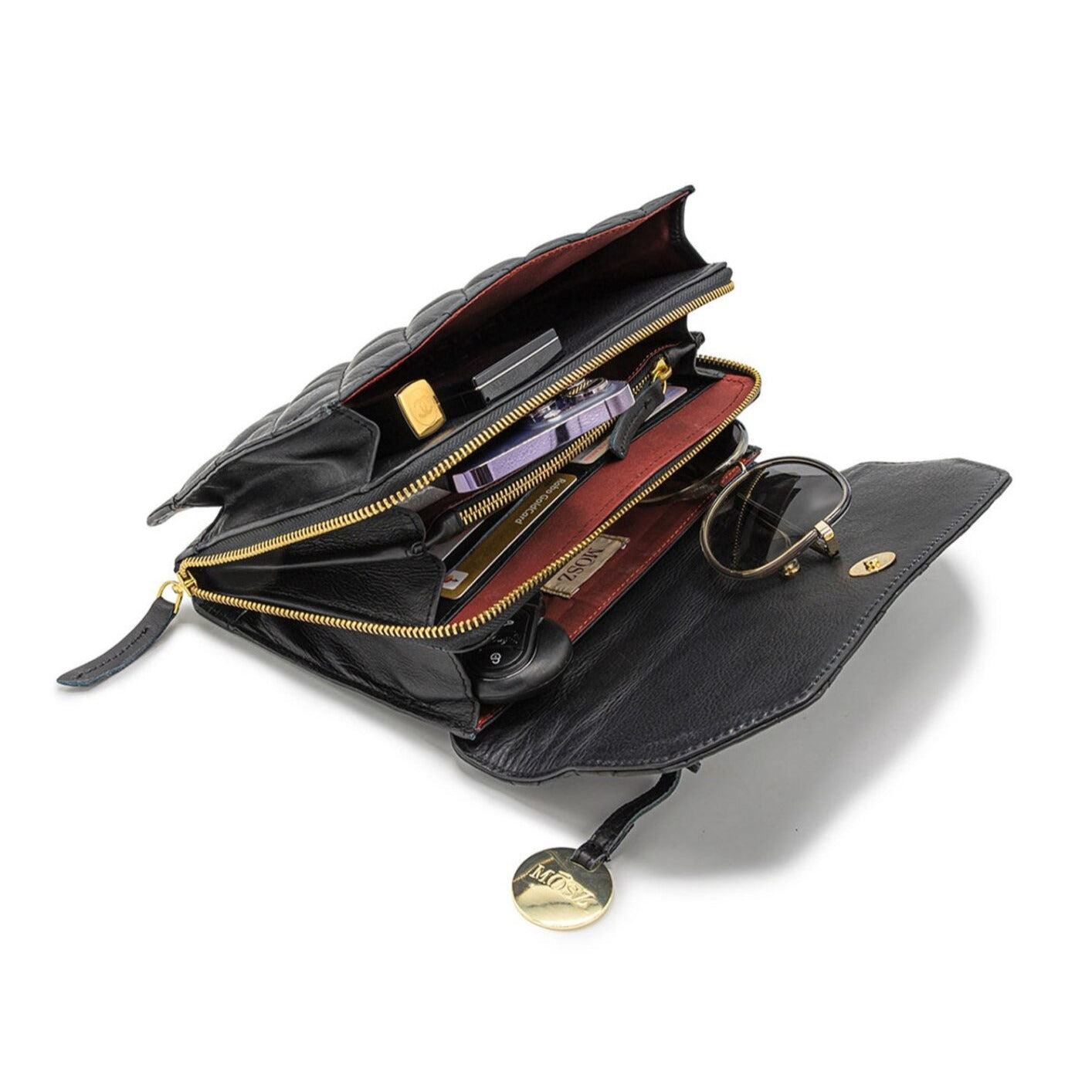 Handtas dames quilted zwart binnenzijde