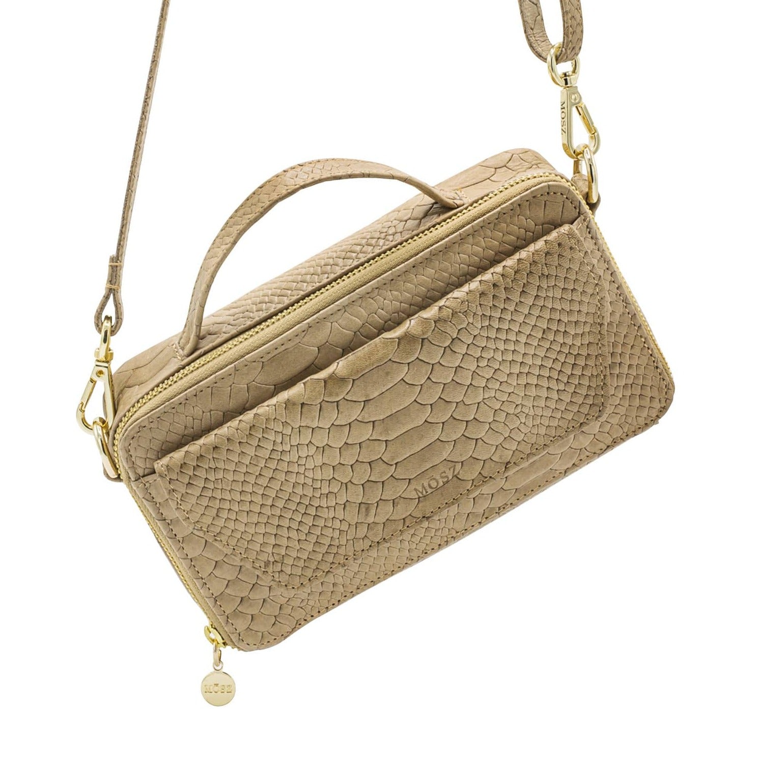 Crossbody tas dames taupe slangenprint hangend