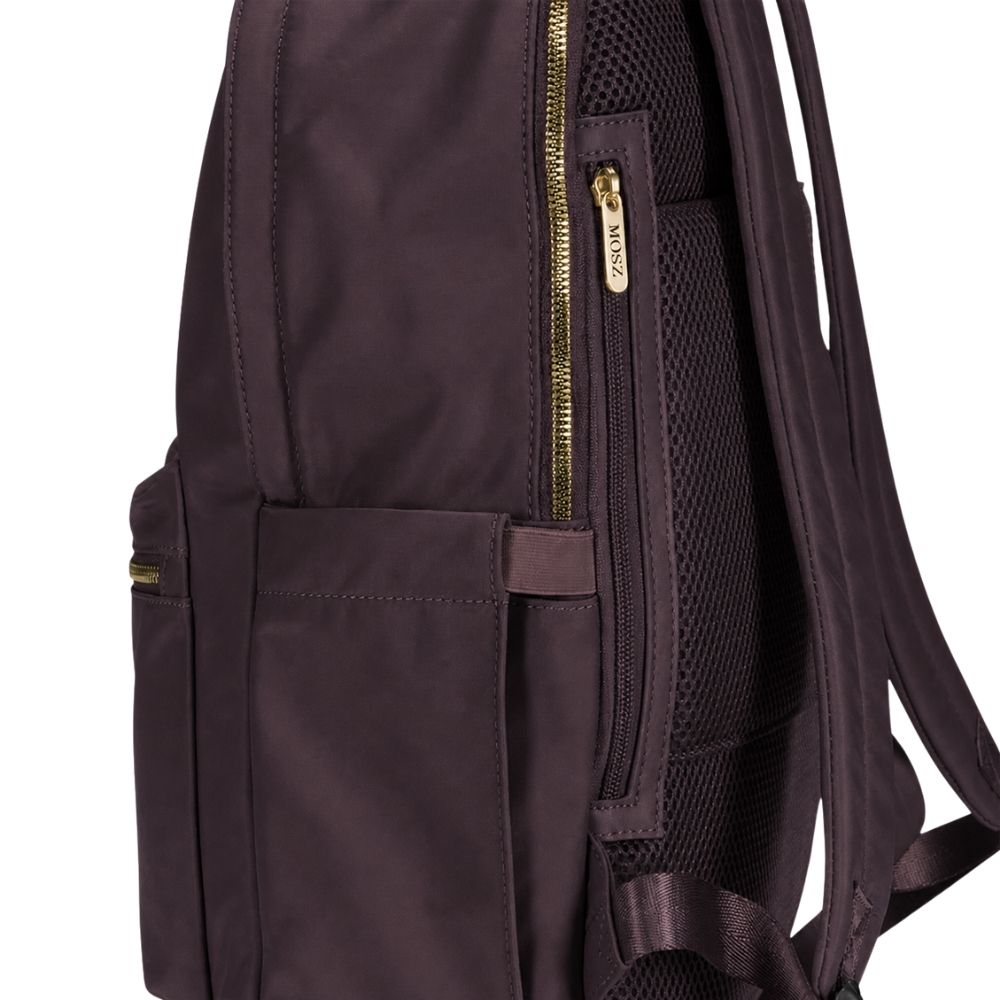 Laptoprugzak dames nylon 15.6 inch donkerbruin MŌSZ Maren zijkant
