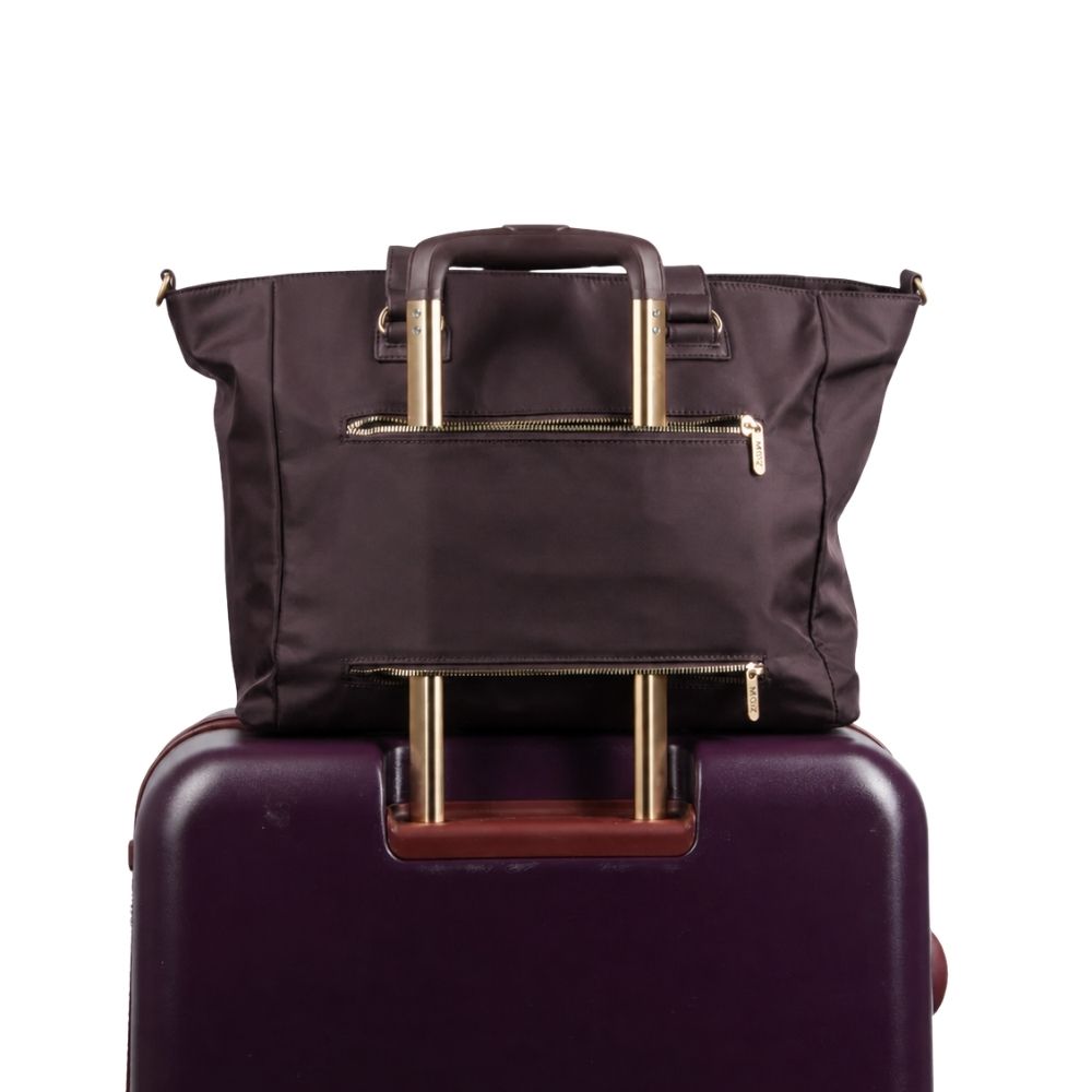 Laptoptas shopper dames 15.6 inch donkerbruin MŌSZ Denise achterzijde