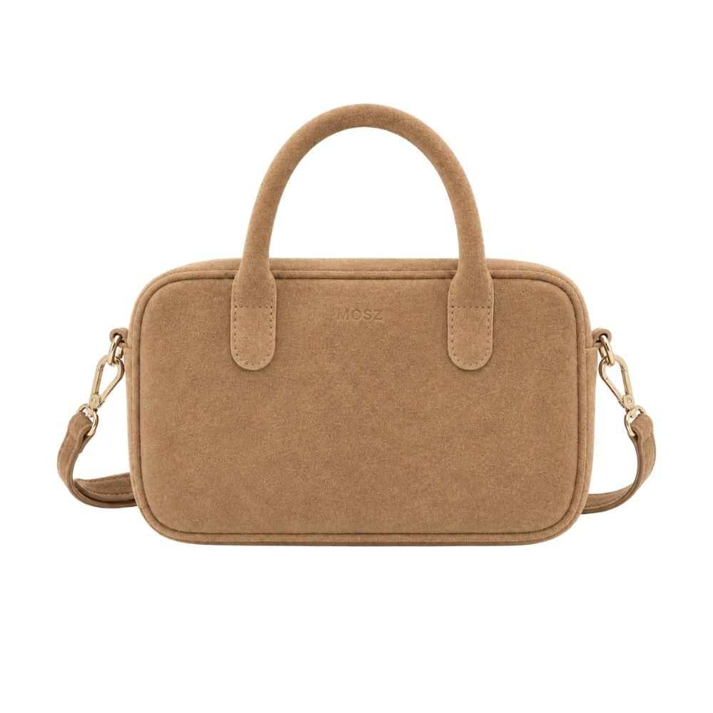 Suede handtas dames taupe MŌSZ Jenny voorzijde