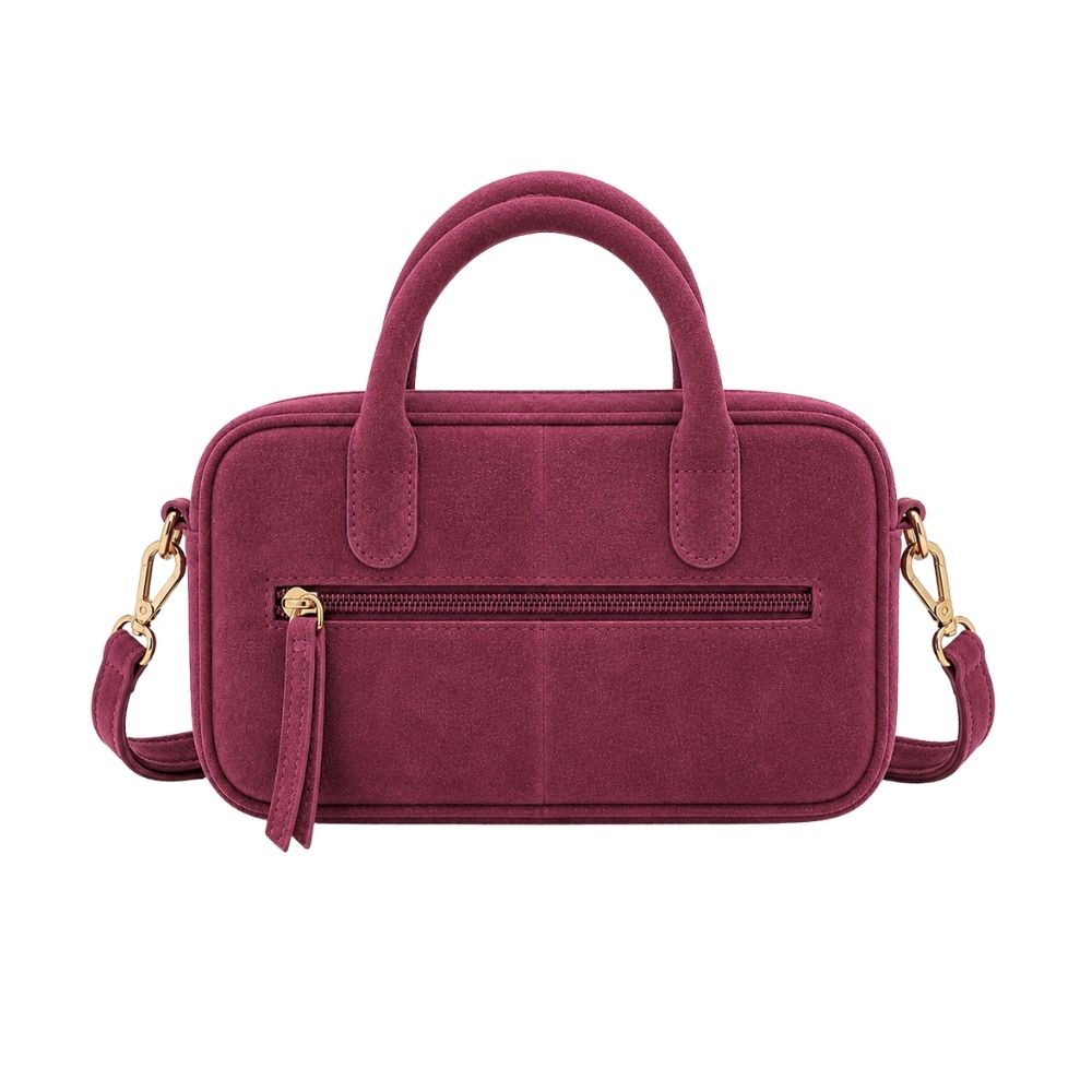 Suede handtas dames burgundy MŌSZ Jenny achterzijde