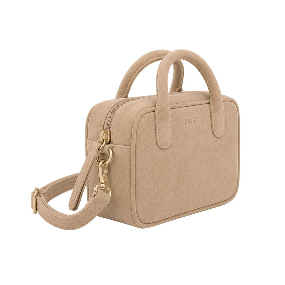 Suede handtas dames beige - MŌSZ Jenny zijkant
