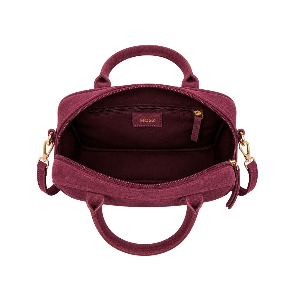 Suede handtas dames burgundy MŌSZ Jenny binnenkant