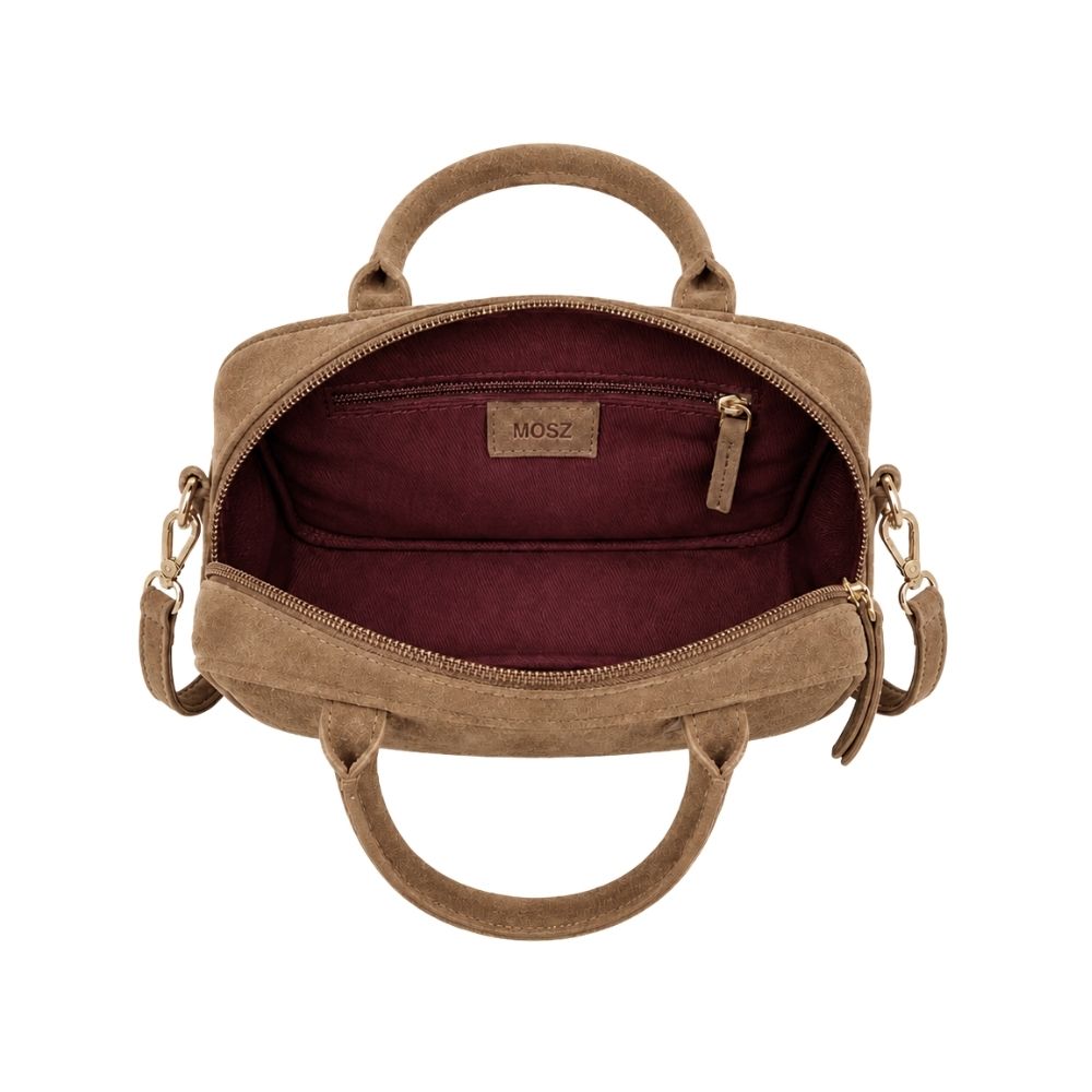 Suede handtas dames taupe MŌSZ Jenny binnenzijde