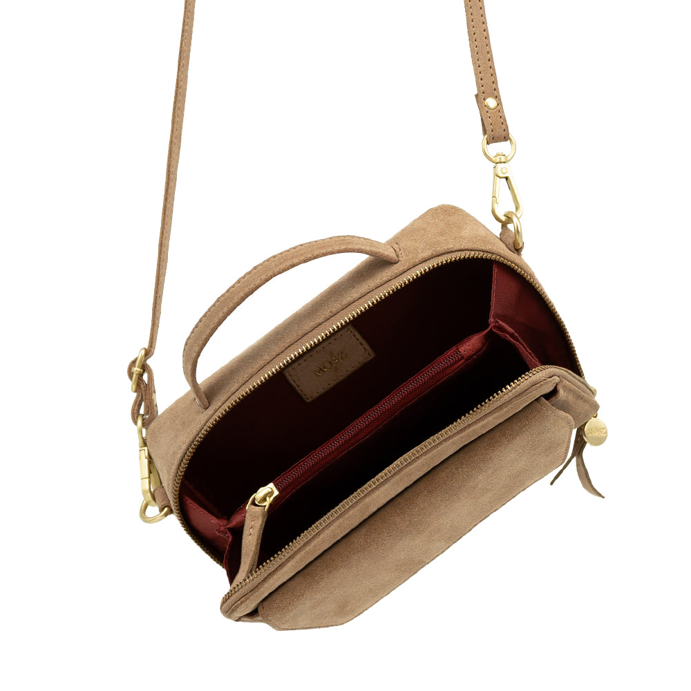crossbody tas dames zand suede binnenzijde