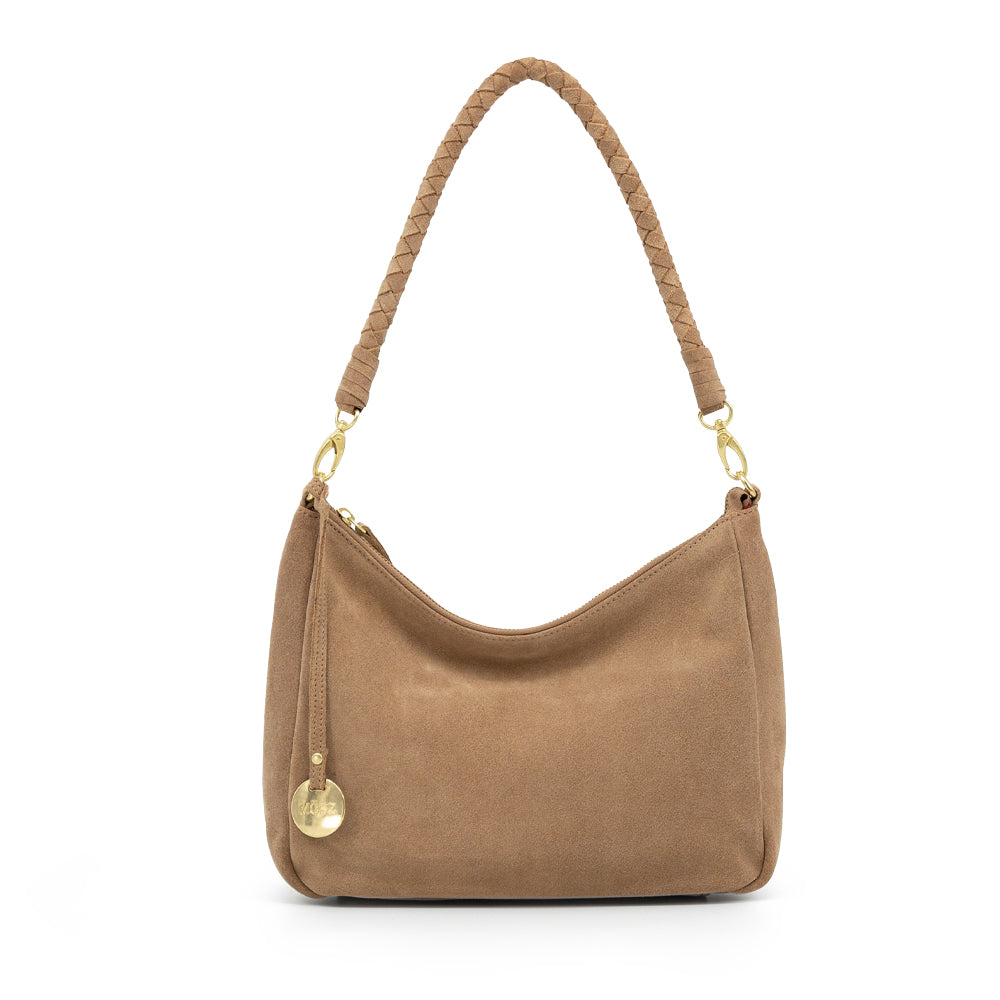 Schoudertas dames suede zand