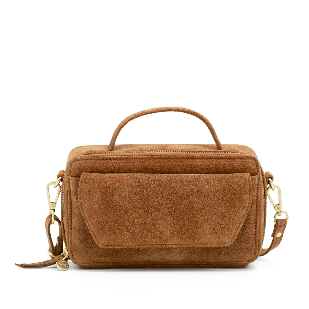 crossbody tas dames suede cognac voorzijde