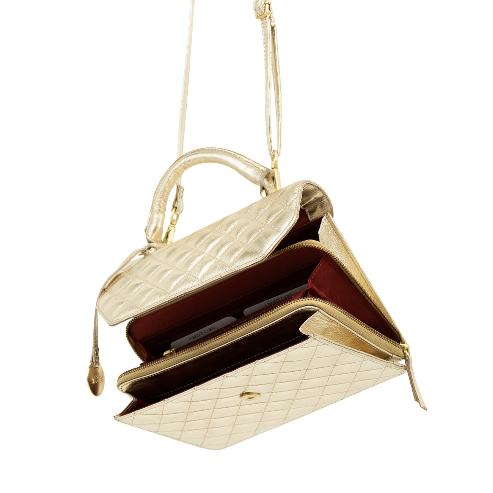 handtas dames quilted goud binnenzijde