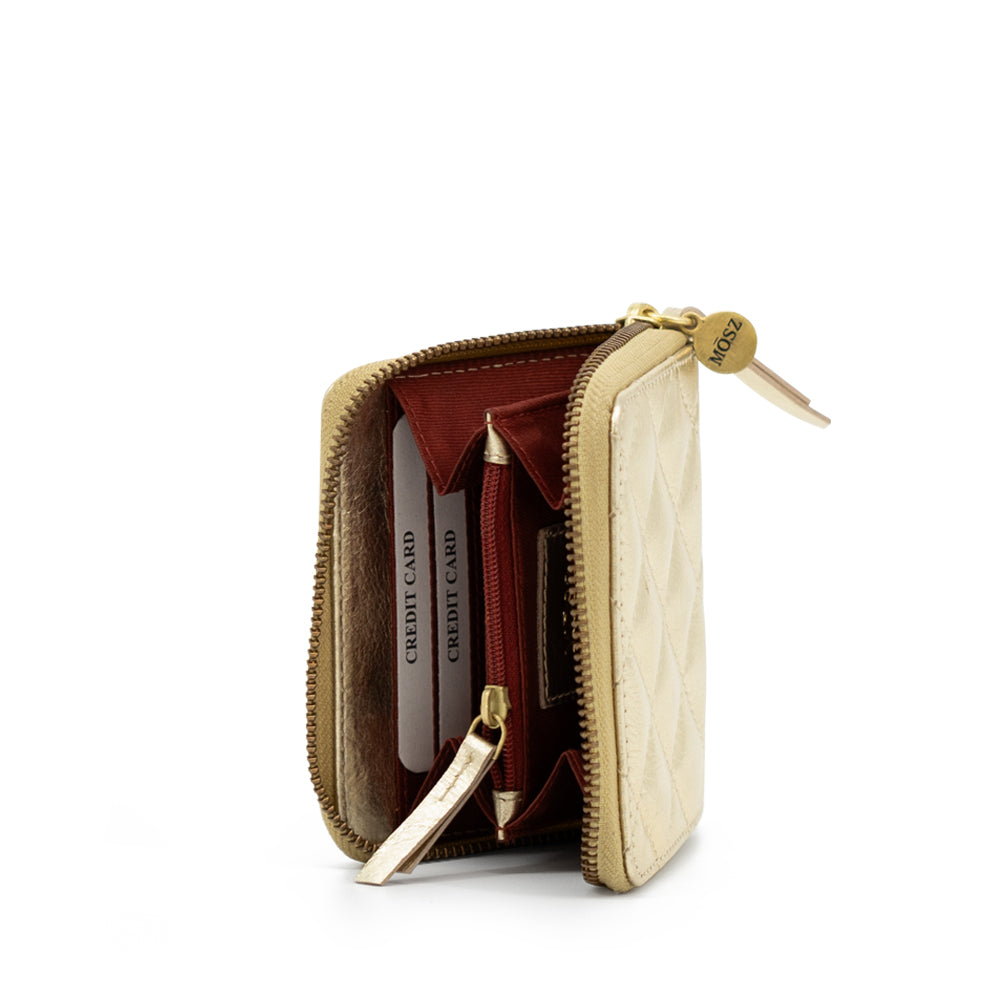 leren dames portemonnee goud quilted binnenzijde