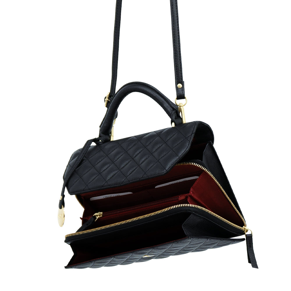 Handtas dames quilted zwart binnenkant