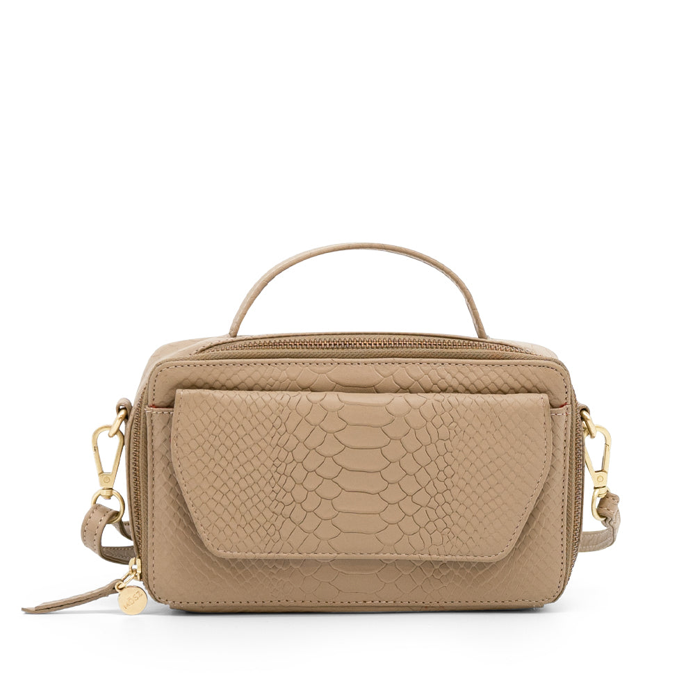 Crossbody tas dames taupe slangenprint