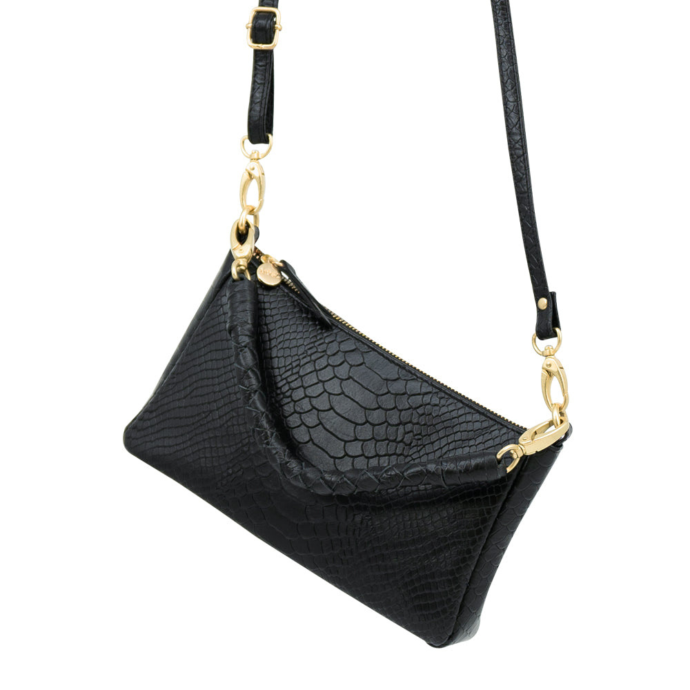 handtas dames, dames tas slangenprint zwart hangend