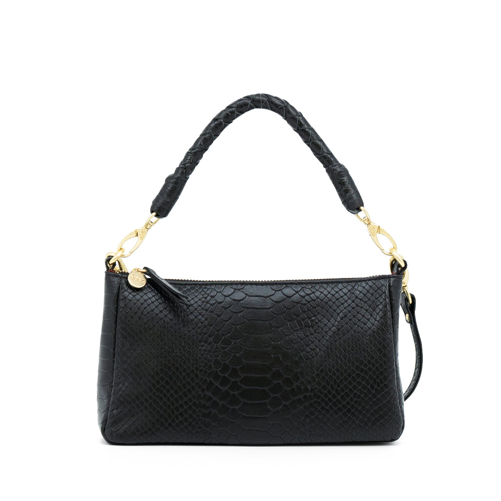 handtas dames, dames tas slangenprint zwart voorzijde