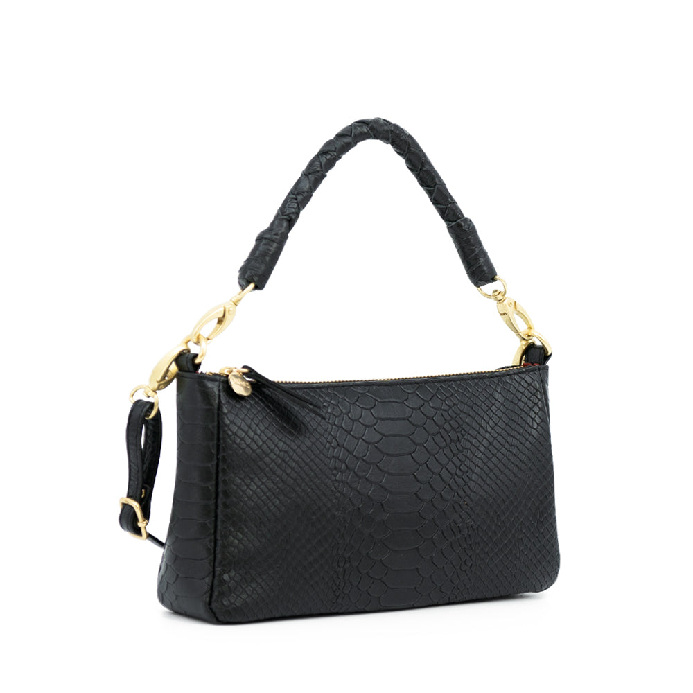 handtas dames, dames tas slangenprint zwart