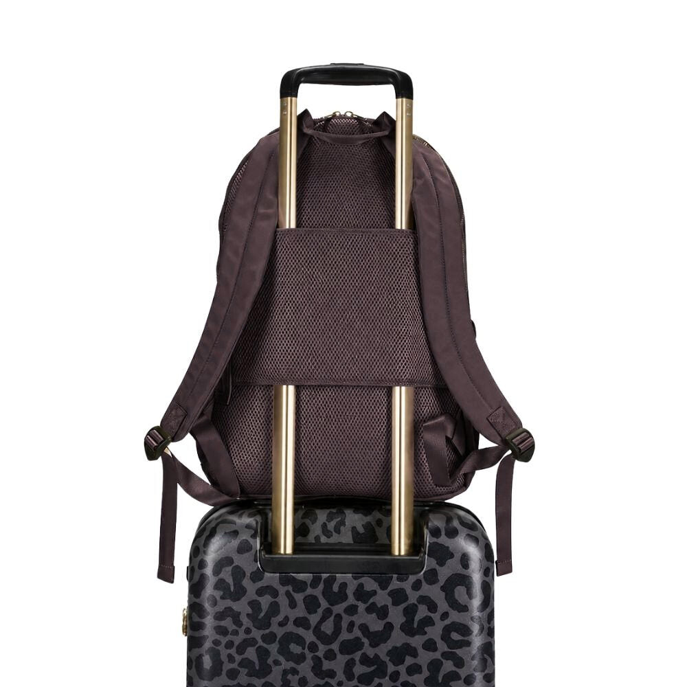 Laptoprugzak dames nylon 15.6 inch donkerbruin MŌSZ Maren achterzijde