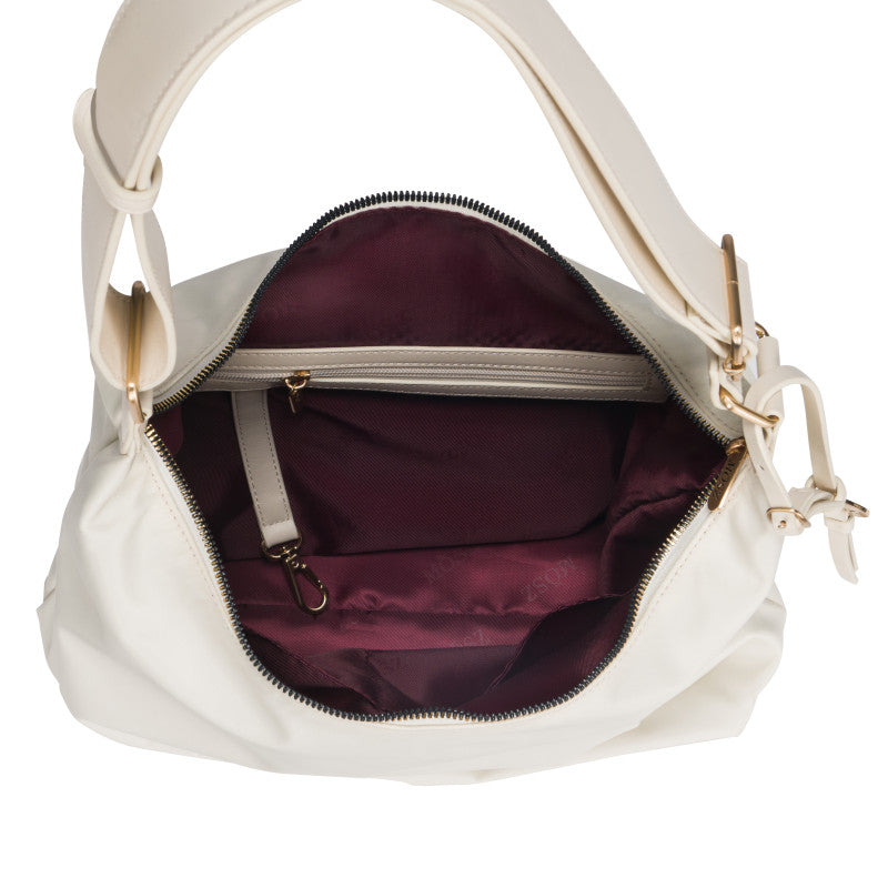 Damen-Hobo-Schultertasche aus Nylon – cremefarben – MŌSZ Kelly