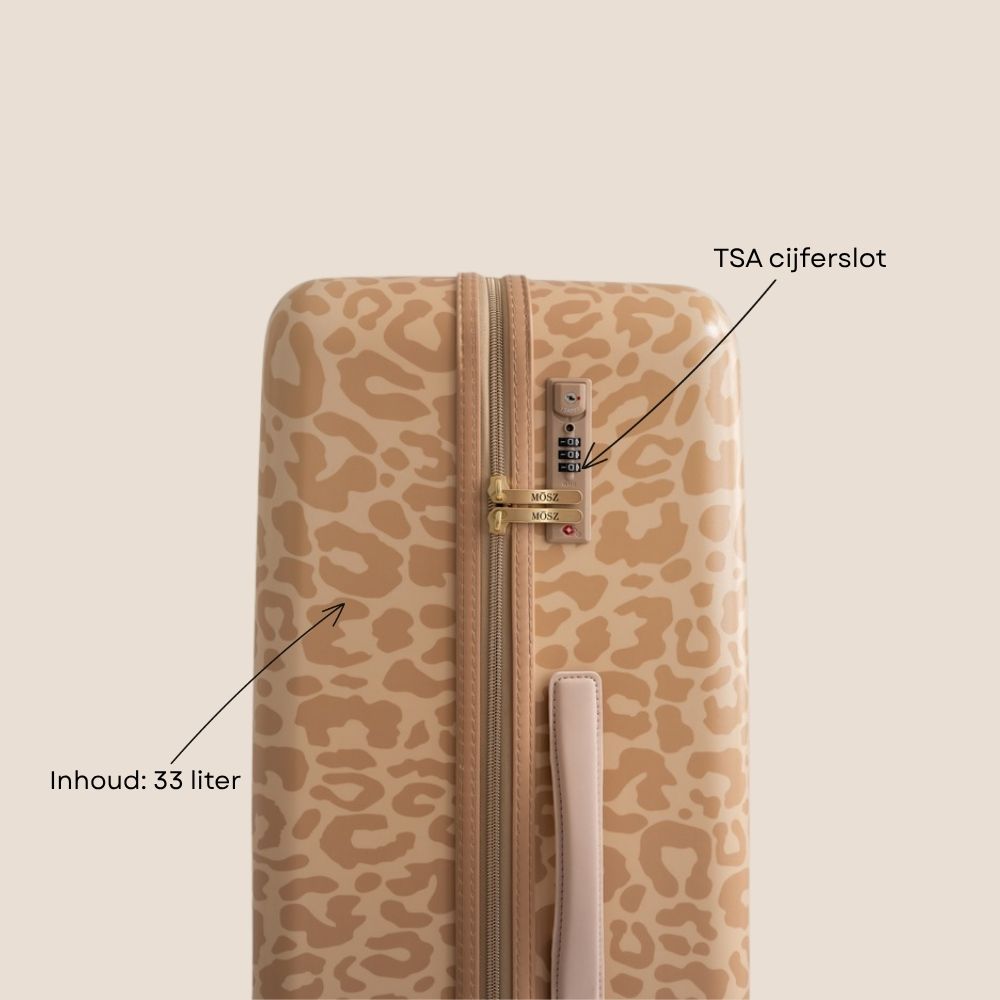 handbagage koffer panterprint beige 33 liter specificaties