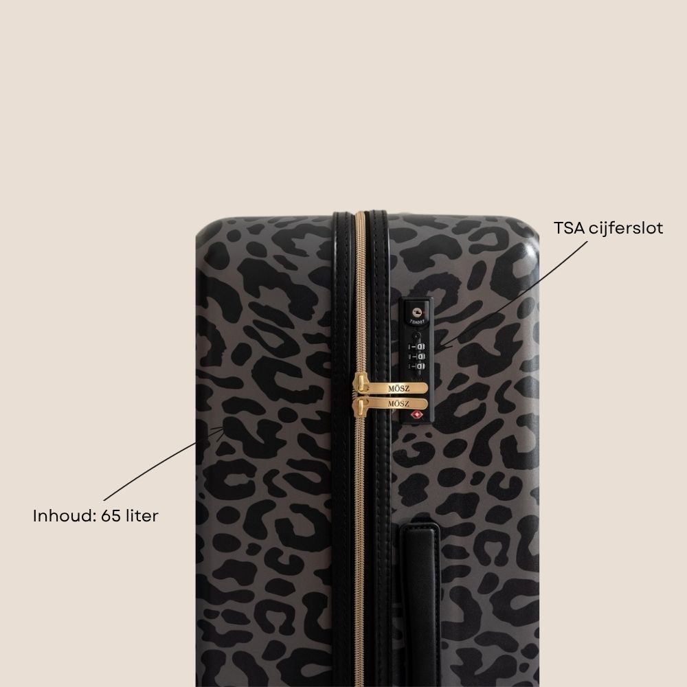 Middenmaat koffer panterprint zwart 66 cm specficaties