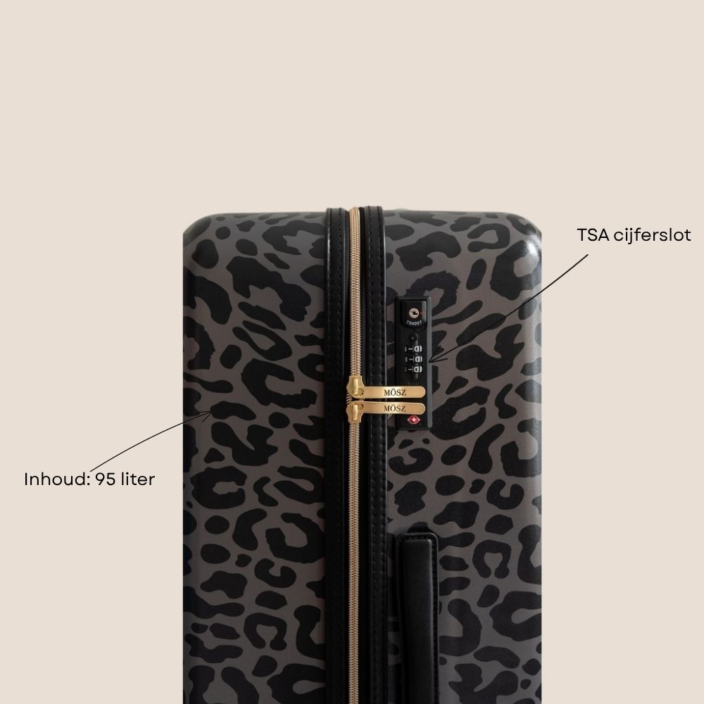 Grote panterprint koffer 76cm in zwart specificaties