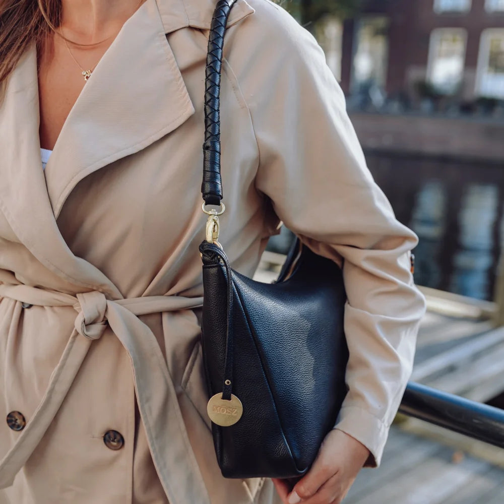 Leren schoudertas dames zwart over de schouder