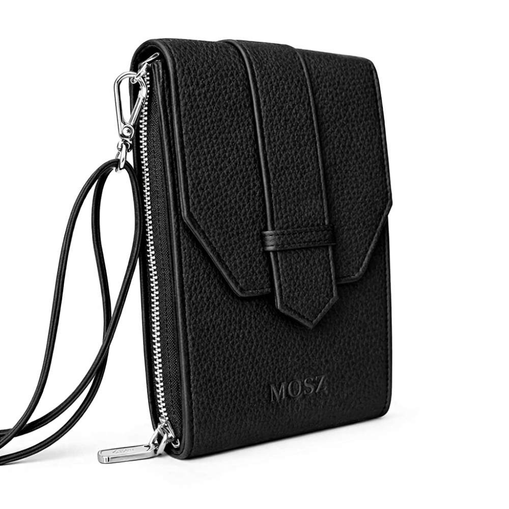 Zwarte portemonnee telefoontasje dames voorzijde zijkant