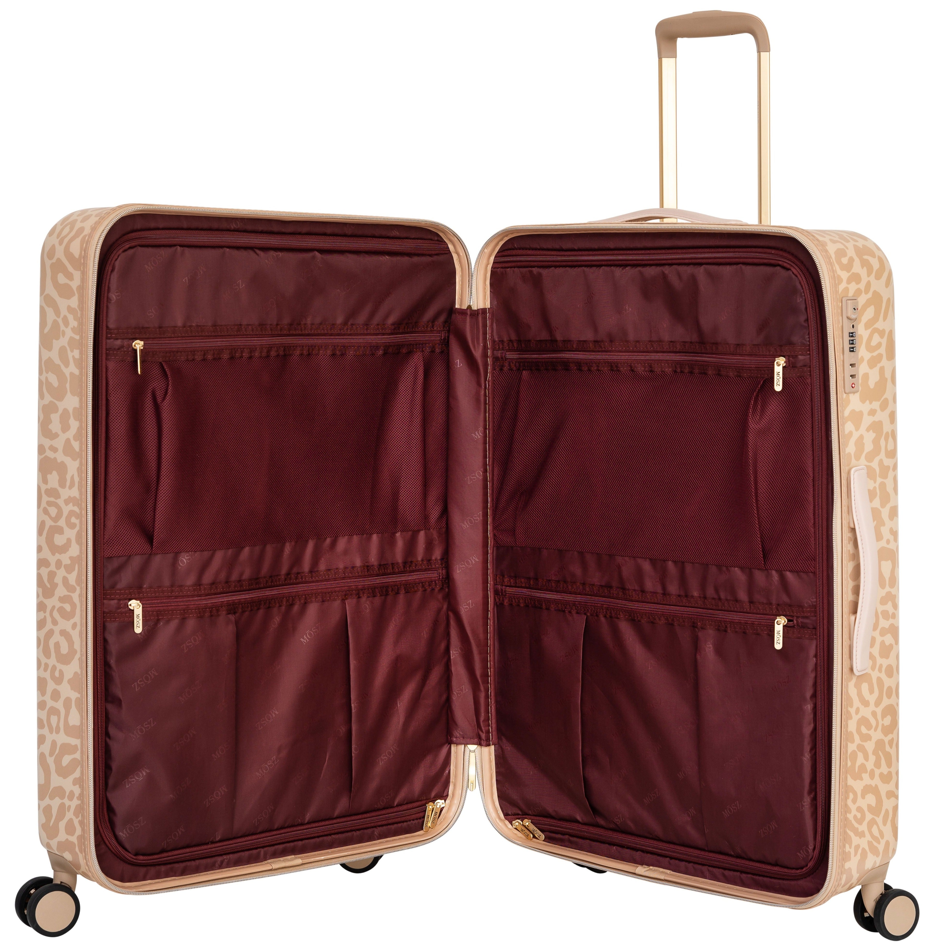handbagage koffer panterprint beige 33 liter binnenzijde