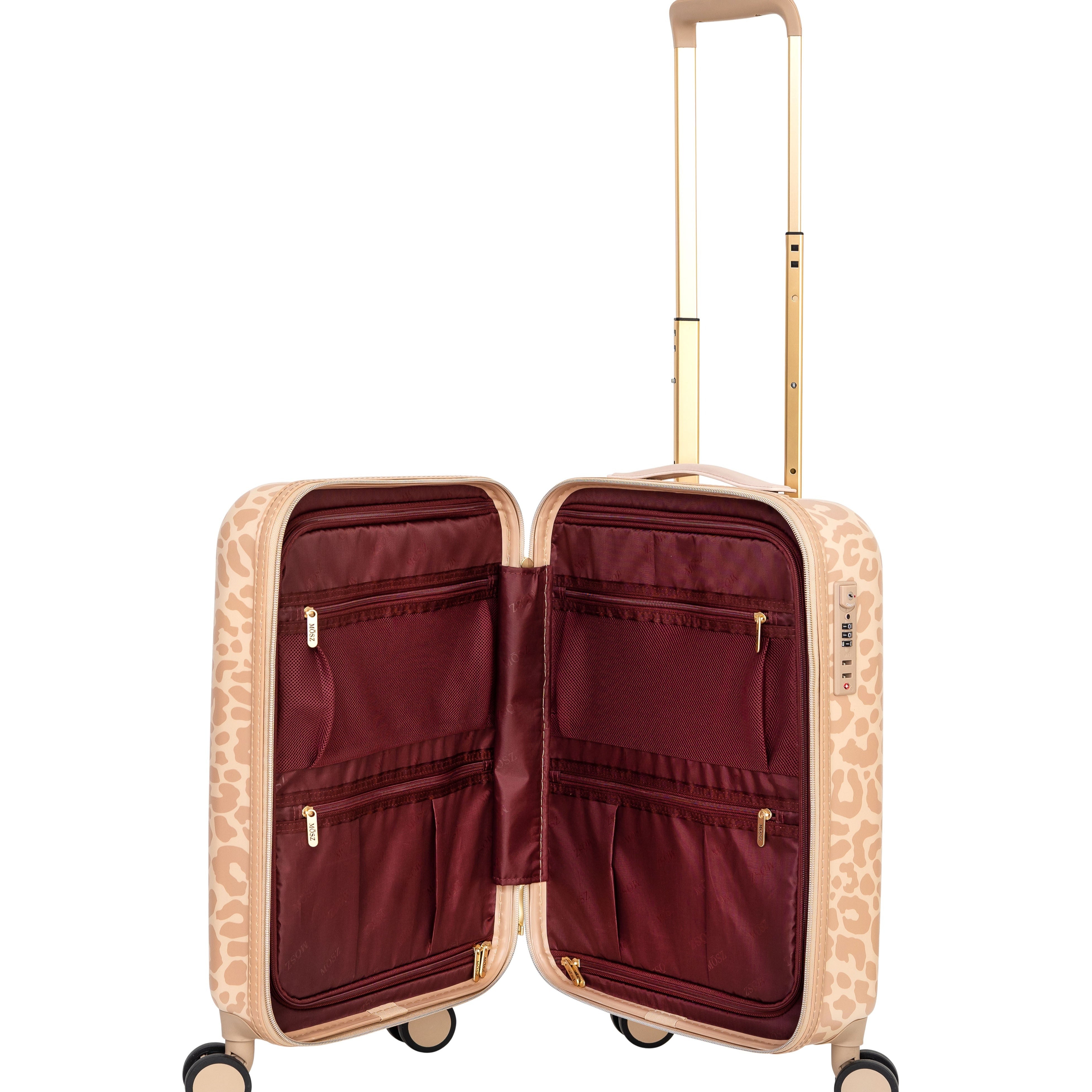 handbagage koffer dames luipaard beige binnenzijde